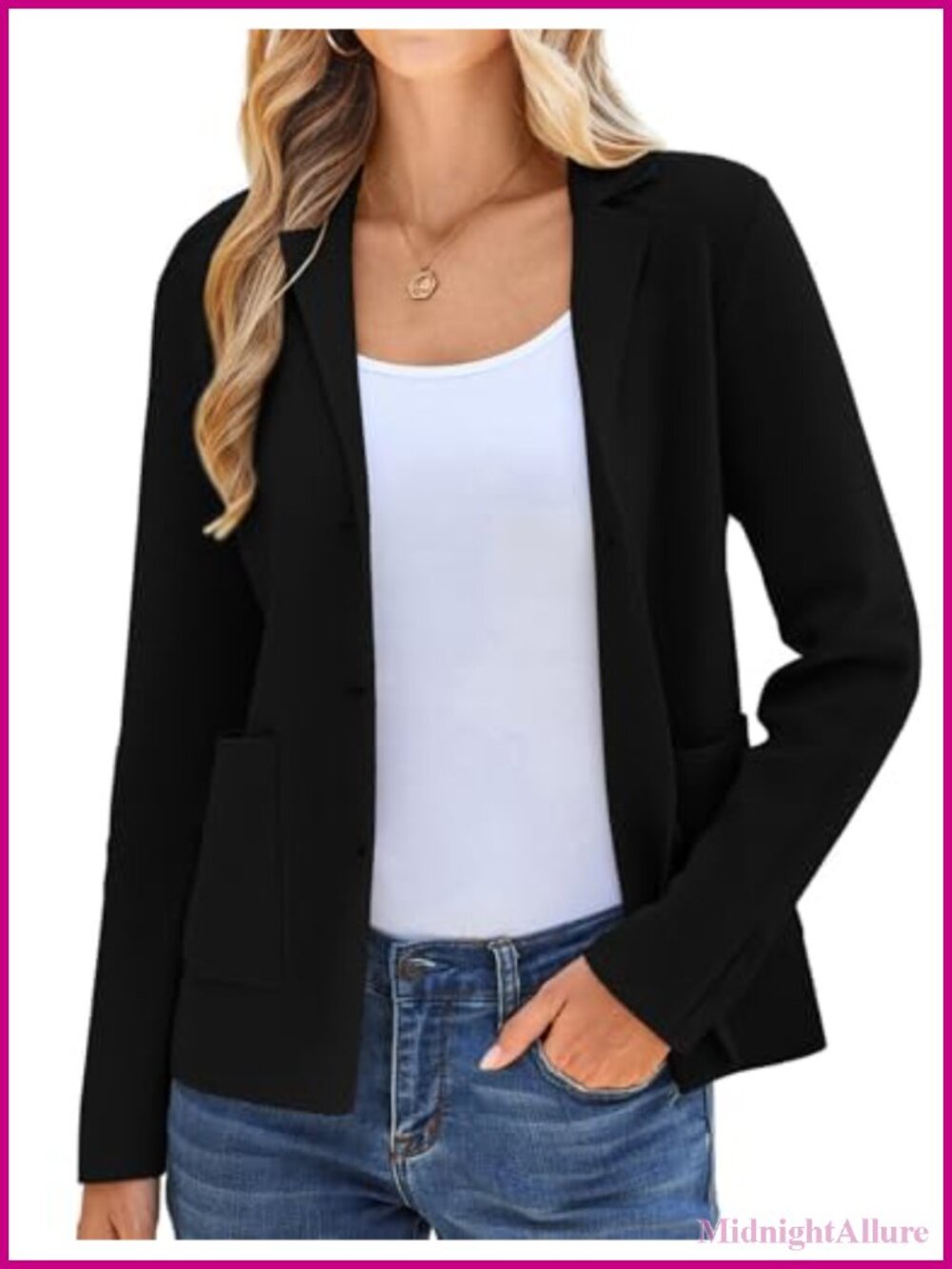 Womens Knit Blazer Viscose Stretch Professional Business Casual Notch Lapel